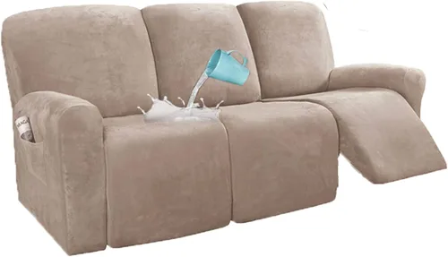 Vista 21 de Fundas impermeables de terciopelo para sofá reclinable, 8 fundas elásticas para sofá reclinable de 1, 2 y 3 plazas, funda suave antideslizante