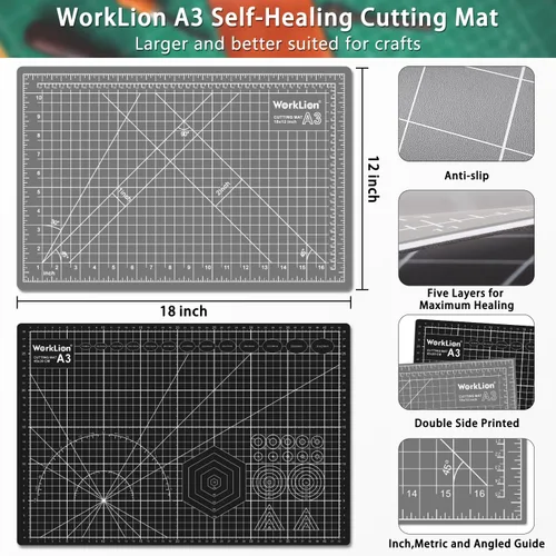 Vista 5 de WorkLion Alfombrilla de corte autorreparable: alfombrilla de corte artesanal de doble cara de 12 x 18 pulgadas para costura, tela, acolchado. Tabla