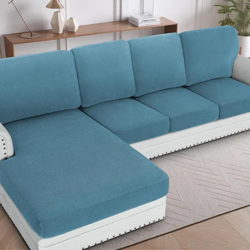Vista 23 de H.Versailtex - Funda de sofá seccional de 1 pieza, funda deslizante para chaise con forma de L, funda de cojín separada para sofá seccional tanto