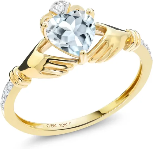 Vista 41 de Gem Stone King Anillo de compromiso claddagh celta irlandés de oro amarillo de 10 quilates con piedra preciosa en forma de corazón de 0.236 in