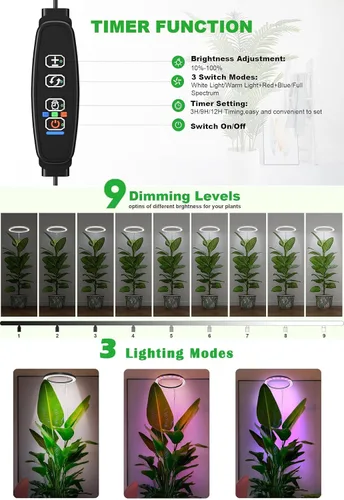 Vista 4 de Luces de cultivo de 10 pulgadas para plantas de interior de espectro completo, 160 luces LED grandes para plantas de interior, lámpara de cultivo