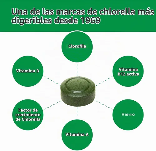 Vista 6 de Sun Chlorella Tabletas 200 mg, alimentos integrales B12 y vitamina D, sin OMG, 300 unidades 90% de pared celular pulverizada para absorción; sin
