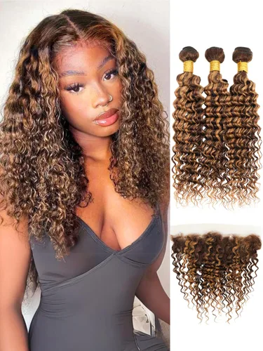 Vista 41 de Cabello Humano Rizado Castaño Rojizo, Trama Gruesa Castaño Cobrizo Rojo Coloreado Ondas Profundas Paquetes Individuales Cabello Humano 12A Tejido