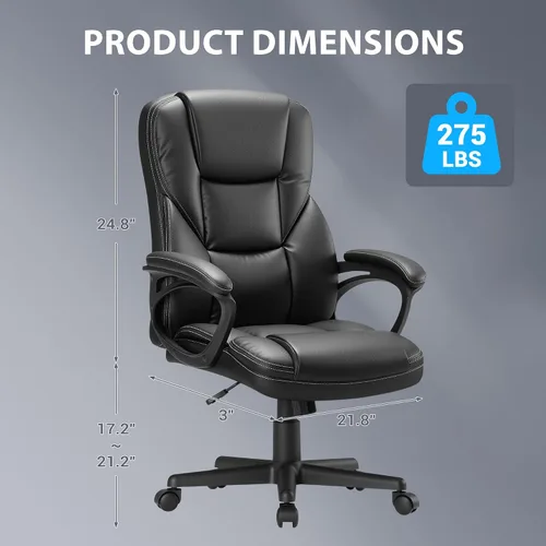 Vista 3 de Shahoo Silla de oficina ergonómica ajustable ejecutiva con reposabrazos abatibles, silla giratoria de piel sintética para computadora en casa Negro