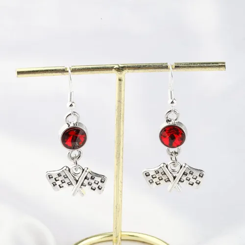 Vista 3 de Pulsera de banderas de carreras de regalo de corredor, aretes de bandera a cuadros, joyería para el día de la carrera, para carreras de automóviles