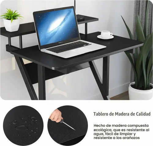 Vista 7 de Dripex Escritorio de computadora para espacios pequeños, escritorio pequeño de 27.5 pulgadas, escritorio compacto de 3 niveles con estante