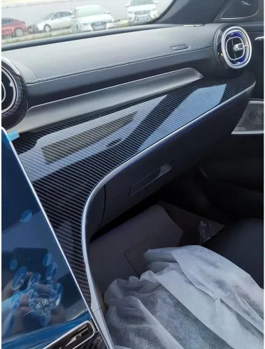 Vista 6 de Para Mercedes-Benz 2022 2023 Clase C C300 C200 C220d AMG Interior Consola central delantera tablero moldura moldura patrón de fibra de carbono