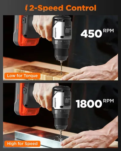 Vista 6 de Taladro eléctrico inalámbrico, compatible con batería Dewalt de 20 V máximo, taladro eléctrico sin escobillas con 2 velocidades variables
