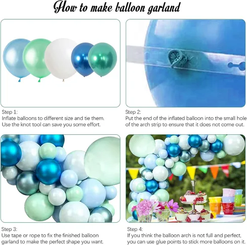 Vista 3 de Kit de guirnalda de globos de 125 piezas azul verde macarrón y globos azul metálico plateado para decoración de fiestas de cumpleaños, jubilación