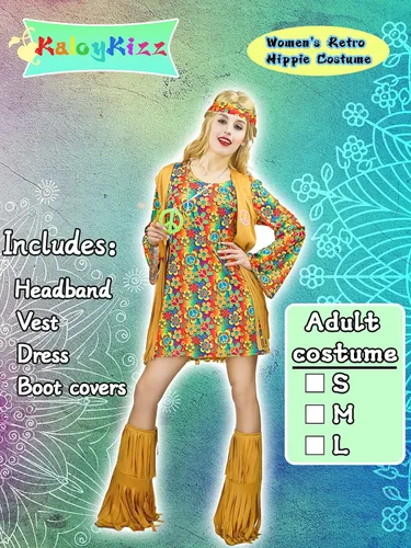 Vista 6 de Disfraz hippie con flecos para mujer de los años 60 y 70