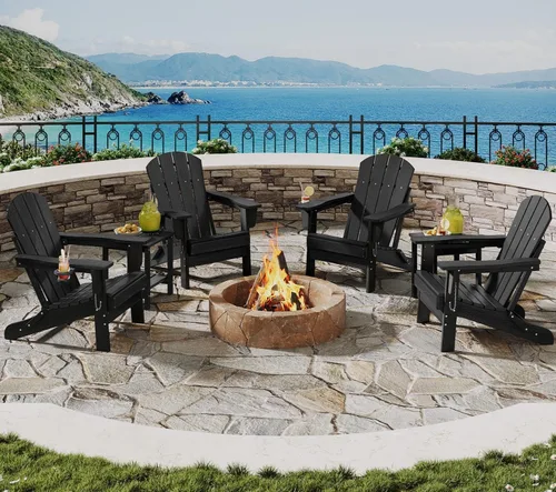 Vista 13 de Juego de 2 sillas Adirondack plegables HDPE con mesa auxiliar, color negro