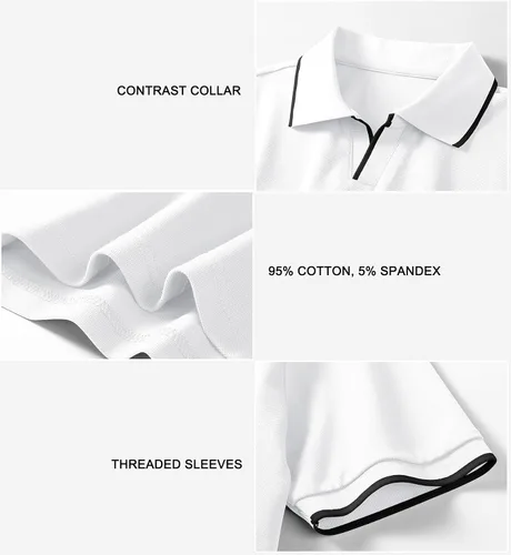 Vista 6 de Aiyino Polo de manga corta para hombre, estilo casual, ajustado, cuello en V, diseño básico, de algodón