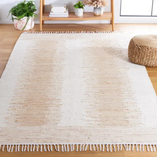 Vista 11 de SAFAVIEH Colección Montauk - Alfombra decorativa, 2 pies 3 pulgadas x 5 pies, color beige con flecos de algodón hecho a mano, ideal para zonas