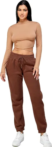 Vista 7 de IUUI Pantalones deportivos de cintura alta para mujer, con bolsillos, de algodón, holgados, atléticos