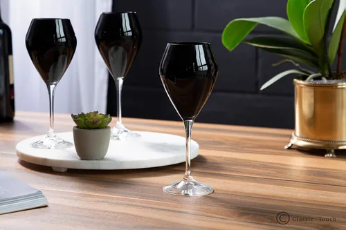 Vista 3 de Vasos de colores en forma de V con tallo transparente - Juego de 6 rellenos de 14 onzas (negro)
