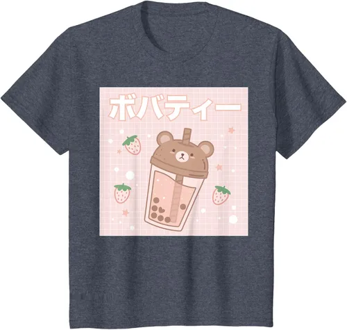 Vista 53 de Camiseta estética Kawaii con diseño de oso lindo y té con leche burbuja, talla S Blanco