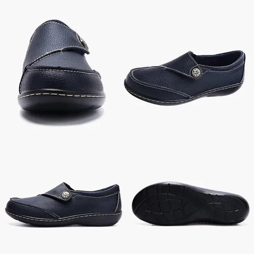 Vista 2 de UZB Mocasines de cuero cómodos con velcro para mujer