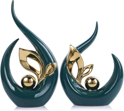 Vista 9 de Esculturas abstractas de oro negro de 9.4 pulgadas de alto, decoración del hogar, estatua de arte de cerámica genial para poner en estantes