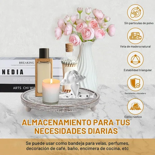 Vista 3 de Juego de 4 portavelas de madera, bandeja elevadora para velas de madera, soporte para velas de té, mesa de café de granja, bandeja decorativa
