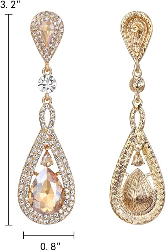 Vista 5 de EleQueen Aretes largos de cristal austriaco en forma de lágrima para novias, aretes colgantes de araña Art Deco para mujeres de graduación