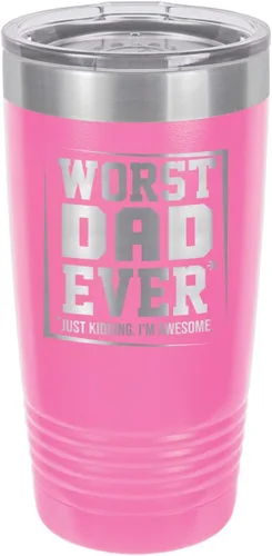 Vista 11 de El peor papá nunca negro vaso de bebida de 20 oz con popote Taza de viaje grabada con láser Comparar con Yeti Rambler Idea de regalo papá