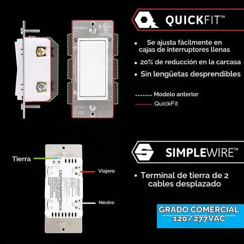 Vista 2 de Interruptor de complemento Enbrighten QuickFit y SimpleWire, paleta de interruptor de palanca de pared, controles de iluminación inteligente