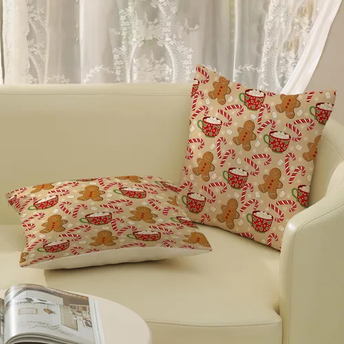 Vista 5 de Juego de 2 fundas de almohada navideñas de 18 x 18 pulgadas, con bastón de caramelo de hombre de jengibre, decoración de invierno, decoración