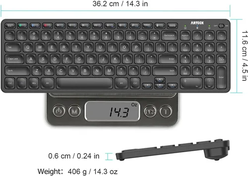 Vista 6 de Arteck HB305-2 Teclado Bluetooth universal multidispositivo Teclado Bluetooth ultra compacto inalámbrico con teclas de acceso rápido multimedia