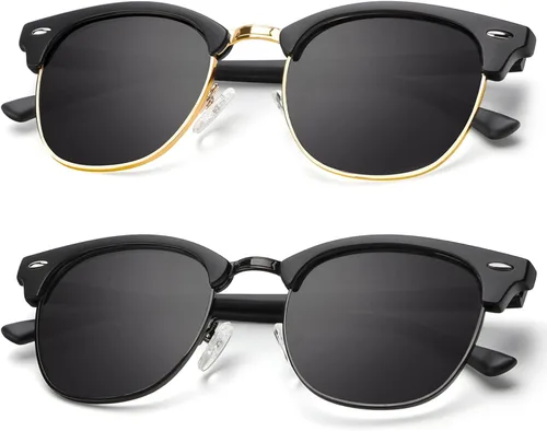 Vista 69 de KALIYADI Gafas de sol polarizadas para hombres y mujeres, marco semi sin montura, para conducir con bloqueo UV A01-(1 Pack) Tortuga Mate G15