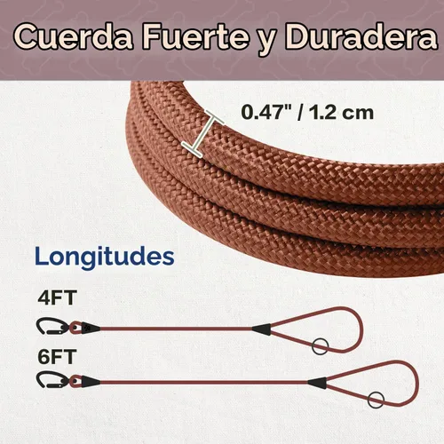 Vista 5 de Correa para perro de cuerda de PawsPassion de 6 pies, correa para perro resistente de 2 en 1 con hebilla de cinturón de seguridad, libre de enredos