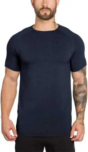 Vista 2 de Camiseta de manga corta ajustada para hombre, de algodón, atlética, para correr, fitness