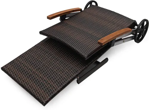 Vista 4 de Tangkula Tumbona de mimbre plegable con respaldo ajustable de aluminio de ratán reclinable con ruedas (mezcla marrón)