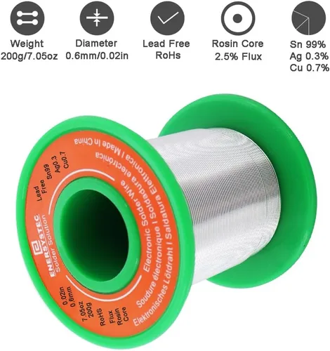 Vista 2 de Alambre de soldadura fino Núcleo de colofonia de calibre fino Electrónica Soldadura sin plomo 0.02 7.05oz Soldadura eléctrica de plata 0.024 in 7.05