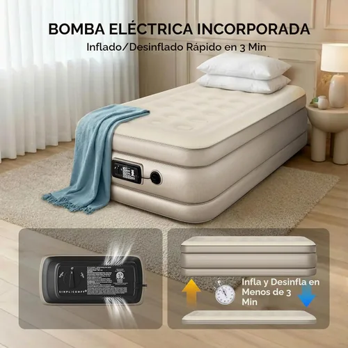 Vista 2 de Simpli Comfy Colchón inflable elevado tamaño individual de 18 pulgadas con bomba de CA integrada, cama de aire autoinflable rápida con parte