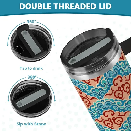 Vista 5 de Botellas de agua reutilizables al vacío con diseño de nube de cultura china, tapa a prueba de fugas y pajita, taza de té decorativa para agua, té
