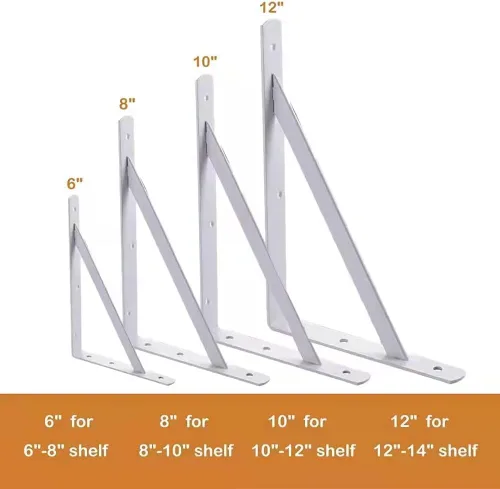 Vista 2 de Soportes de estante de 6 pulgadas, paquete de 8 soportes en L resistentes para estantes, soportes de metal triangulares de 90 grados para estantes