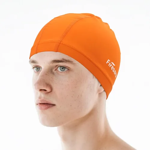 Vista 9 de Gorro de natación de tela Firesara, gorro de baño de alta elasticidad mantiene el cabello limpio y transpirable, se ajusta tanto al cabello largo