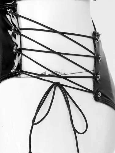 Vista 8 de YiZYiF Body de tanga de corte alto de piel de PVC para mujer