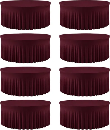Vista 17 de Mantel redondo de 60 pulgadas en negro para mesas de 5 pies, funda de mesa ajustada de elastano con borde elástico y falda, lavable, sin arrugas