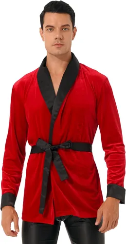 Vista 2 de Disfraz definitivo de soltero para adultos, kimono de terciopelo, chal de noche de Navidad con cinturón