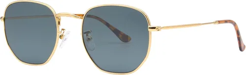 Vista 2 de Gafas de sol hexagonales con lente de vidrio retro para hombres y mujeres marco de metal cuadrado vintage con lentes planas 2126in tamaño grande