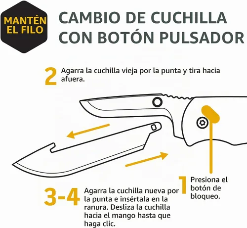 Vista 3 de OUTDOOR EDGE RAZOR VX1 - Cuchillo de bolsillo plegable EDC asistido con hoja reemplazable Hoja de acero inoxidable de 3 pulgadas, mango de Negro