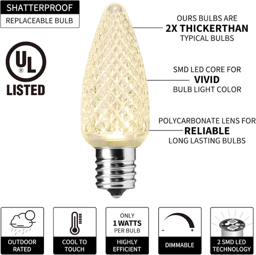 Vista 2 de Brightown Guirnalda de luces de Navidad C9, luces LED de Navidad para exteriores con 100 bombillas C9 de fresa, impermeables, extensibles, C9 Blanco