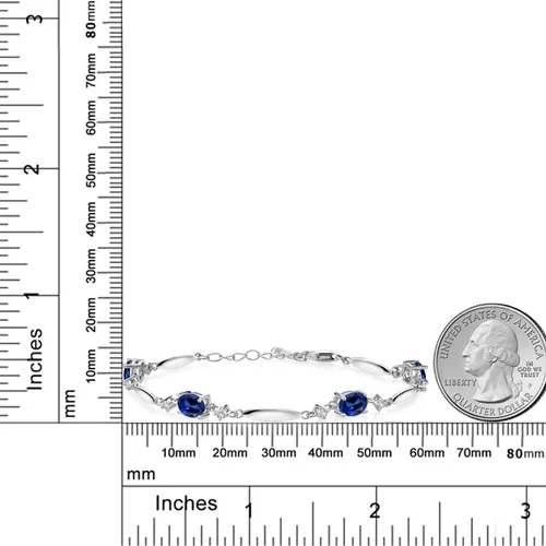 Vista 91 de Gem Stone King 925 Sterling Silver Gemstone Birthstone and White Created Sapphire Tennis Bracelet For Women Oval 7X5MM and 2MM 6 Inch + 1 Inch