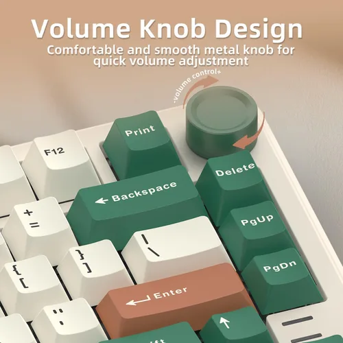 Vista 3 de 75% Teclado mecánico retro verde con cable intercambiable en caliente con perilla de metal Junta de montaje RGB retroiluminado programable y luz