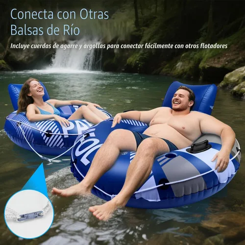Vista 4 de Flotadores de piscina para adultos, tubos de río resistentes de 53 pulgadas y 450 libras para flotar con cuerda de agarre para reposacabezas, 2