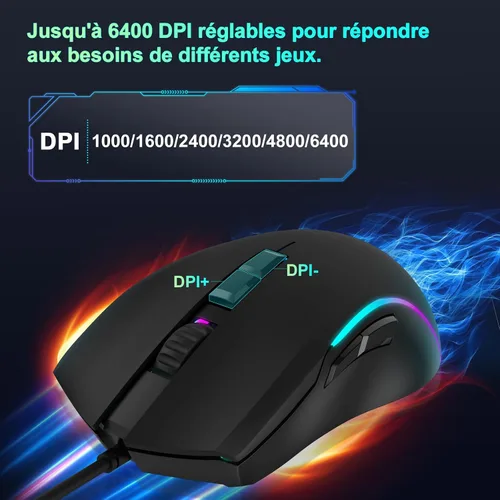 Vista 6 de RaceGT AZERTY - Teclado y mouse para juegos, teclado y mouse con cable, teclado retroiluminado ergonómico, teclado silencioso para PC con teclado