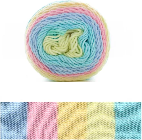 Vista 30 de Hilo de color de algodón para tartas, hilo multicolor arcoíris para tejer y tejer a ganchillo, 2 bolas de 7.05 oz, 45% algodón, 55% acrílico, hilo