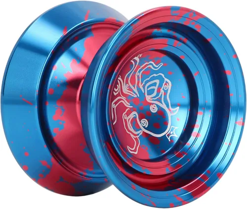 Vista 6 de Asixxsix Responsive Yoyo, Yoyo profesional de aleación de aluminio de metal con guante, 3 cuerdas y patrón de pulpo, repuesto avanzado de bola Yoyo