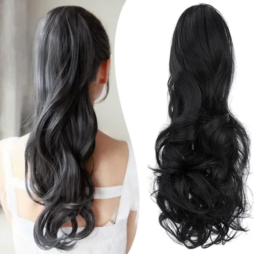 Vista 25 de Extensión de cola de caballo con clip de garra, de 18 pulgadas, extensiones de cabello ondulado largo para mujer, extensiones de cola de caballo